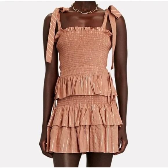 NWOT House of Harlow Corinne Shirred Mini Dress Size Small in Desert Rose Tiered - Picture 10 of 16
